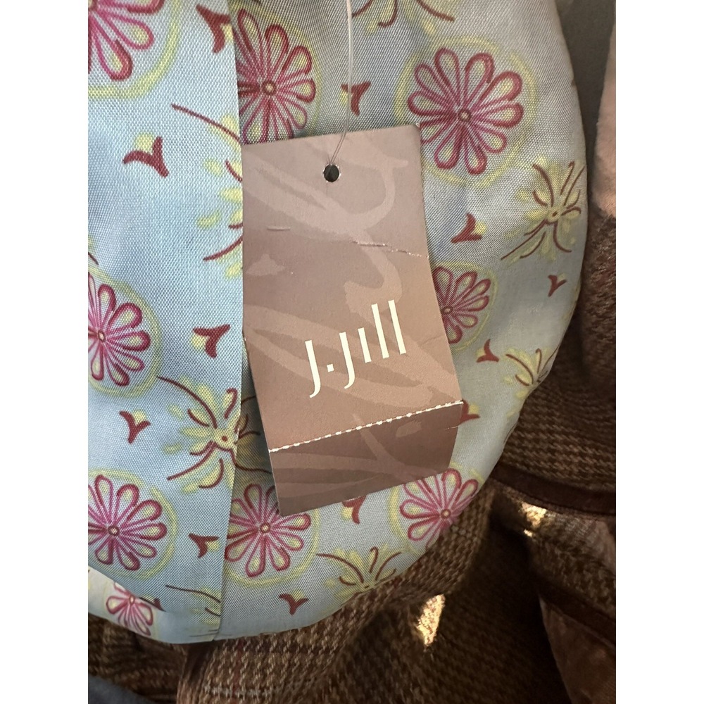 NWT J. Jill Plaid Houndstooth Velvet Trim Blazer Suit Jacket Brown Size 6 Fall - Picture 9 of 13